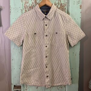 Men’s Toad and Co cream with linear pattern SS collared button down shirt sz s